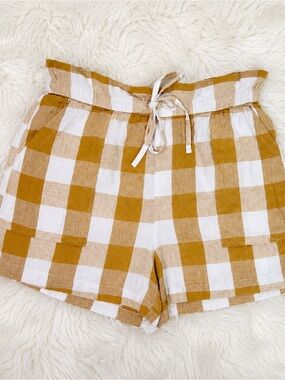 NWT Hi-Rise Drawstring Shorts Size 1X Paperbag Linen Gingham ~ Plus Size